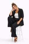Γυναικεία Παντελόνα Linen-Look με Ελαστική Μέση Μαύρο Χρώμα Plus Size