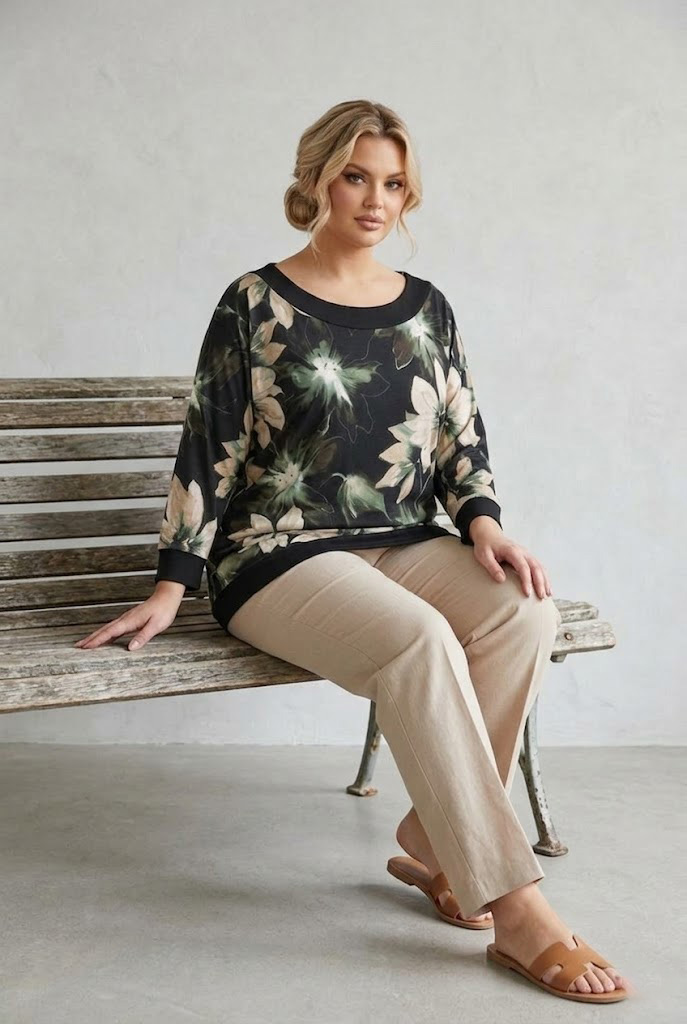 Γυναικεία Γυναικεία Μπλούζα Ζέρσεϊ με Floral Print & Χαμόγελο -Plus Size