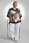 Γυναικεία Μπλούζα Τουνίκ με Mix Animal Print & V Μαύρο Λαιμόκοψη-Plus Size