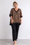 Γυναικεία Μπλούζα Leopard-Print Tunic Τοπ με V-Λαιμόκοψη και Μαύρη Φάσα-Plus Size