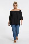 Γυναικεία Off-the-Shoulder Tunic Μαύρο Με Φαρδιά Μανίκια-Plus Size