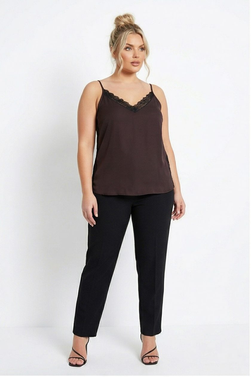 Γυναικείο Τοπ Ραντάκι ,Καφέ Με Δαντέλα στο V-Plus Size