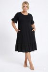 Γυναικείο Midi Φόρεμα Viscose Μαύρο Με Μοτίβο Πουά & Τσέπες –  Plus Size