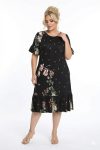 Γυναικείο Midi Φόρεμα Viscose με Floral Motiva, Βολάν & Τσέπες – Μαύρο