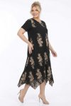 Γυναικείο Midi All-Day Φόρεμα Viscose με Χρυσό-Μπεζ Floral Τύπωμα & Μπεζ Εσωτερική Επένδυση - Μαύρο -Plus Size