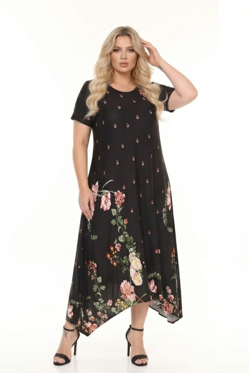 Γυναικείο Φόρεμα Ασύμμετρο Viscose Εντυπωσιακό floral Μοτίβο Viscose -Plus Size