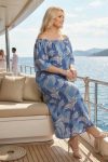 Γυναικείο Maxi Tropical Leaf Dress – Blue Lagoon - Μπλε/Beige-Plus Size