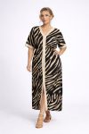 Γυναικείο Maxi Φόρεμα Καφτάνι με Animal Print & Crochet Λεπτομέρειες Plus Size