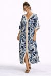 Γυναικείο Maxi Φόρεμα Καφτάνι με Tropical Print & Crochet Λεπτομέρειες Plus Size