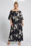 Γυναικείο Maxi Off-the-Shoulder Φλοράλ Μάξι Φόρεμα με Μανίκια Καμπάνα -Plus Size
