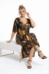 Γυναικείο Μάξι Φόρεμα με Abstract Animal Print & V-Λαιμόκοψη – Mustard/Black -Plus Size