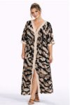Maxi φόρεμα με animal print & crochet λεπτομέρειες – V-neck, loose γραμμή-Plus Size