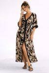 Maxi φόρεμα με print & crochet λεπτομέρειες Μαύρη Δαντέλα – V-neck, loose γραμμή-Plus Size