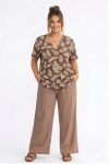 Γυναικεία Glow Embroidered Blouse – Καφέ Μπλούζα με Floral Κέντημα & V Λαιμόκοψη-Plus Size