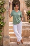 Μπλούζα V από Soft Viscose και Διακοσμητικά Κουμπιά- Πράσινο-Plus Size