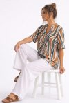 Γυναικεία Μπλούζα V-Neck Με Αφηρημένο Print – Κίτρινο & Πράσινες Αποχρώσεις