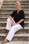 Γυναικεία Μαύρή viscose Μπλούζα V-Neck Με Κουμπιά Διακοσμητικά