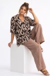 Γυναικεία Loose Μπλούζα Tequila  με Γεωμετρικό Print & V Λαιμόκοψη – (μαύρο, μπεζ, εκρού).