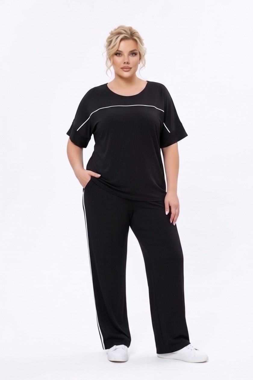 Γυναικείο Σετ Μαύρο Μπλούζα & Παντελόνι Sport Chic-Plus με Ρίγα