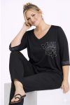 Γυναικεία Μπλούζα Μαύρη ,Viscose με Λεπτομέρειες Glitter & Ανάγλυφες Πεταλούδες-Plus Size