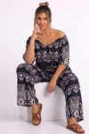 Γυναικείο Boho Floral Σετ Παντελόνα & Tunika Top – Ethnic Print σε Navy Blue