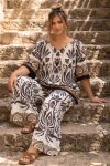 Γυναικείο Boho  Σετ Παντελόνα & μπλούζα – Ethnic Print σε Εκρού