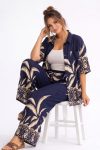 Navy Leaf Printed Co-ord Set | Σετ Παντελόνα & Oversized Πουκάμισο με Ethnic Μοτίβα
