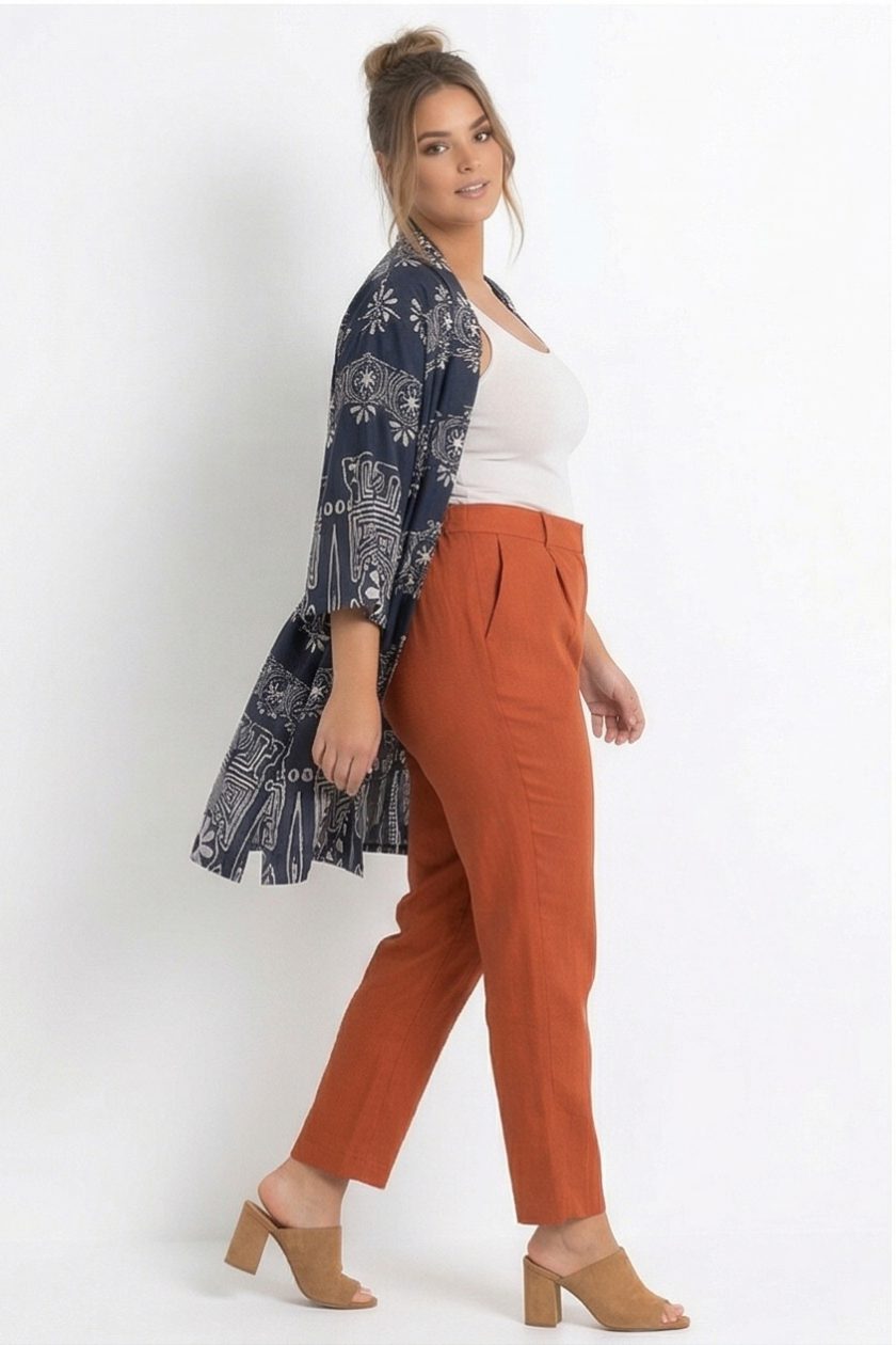 Γυναικείο  Aegean Breeze" – Boho-Chic Κιμονό(Deep Blue)-Plus Size