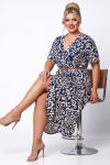 Midi Φόρεμα με Άσπρo/Μπλε  Ethnic Print -Plus Size