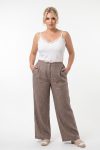 Γυναικείο Oversized Φαρδύ Παντελόνι με τσέπες Πετροπλυμένο Λινό- Καφέ Μοκά