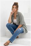 Γυναικείο Πετροπλυμένο Πουκάμισο Λινό - Viscose  – Γκρι-Plus Size