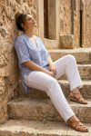 Γυναικεία Μπλούζα Ριγέ Blue & White Striped Oversized Tunics με Πλευρικά Σκισίματα