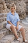 Γυναικεία Linen-Blend Striped Tunic Μπλούζα με Ρίγες σε Γαλάζιο & Λευκό