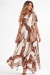 Γυναικείο Φόρεμα Ασύμμετρο Viscose Εντυπωσιακό Μπεζ Μοτίβο Viscose -Plus Size