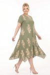 Γυναικείο Midi All-Day Φόρεμα Viscose Πράσινο Floral Τύπωμα  Μπεζ -Plus Size