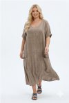 Maxi Φόρεμα από Πετροπλυμένο Λινό & Viscose με Πλαϊνές Τσέπες – Μπεζ-Plus Size