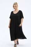 Maxi Φόρεμα Boho Μαύρο με Πλαϊνές Τσέπες – Μπεζ-Plus Size