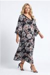 Maxi Floral Φόρεμα με V-Lace Λαιμόκοψη και Crochet Λεπτομέρειες-Plus Size