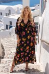 Tropical Night Maxi Kaftan: Αέρινο Φόρεμα με V-Neck & Δαντέλα