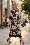 Midi Floral Dress με V-Neck και Φαρδύ Μανίκι – "The Urban Chic"