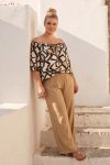 Γυναικείο Σετ Off-Shoulder Μπλούζα Tequila με Γεωμετρικό Μοτίβο & Λινή Rayon Παντελόνα 
