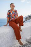 Γυναικείο Σετ Aura" Floral Viscose Top & Linen-Rayon Wide-Leg Pants Set – Limited Edition