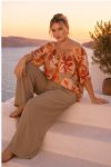 Γυναικείο Σετ Floral Viscose Blouse & Linen-Rayon Wide-Leg Pants Set 