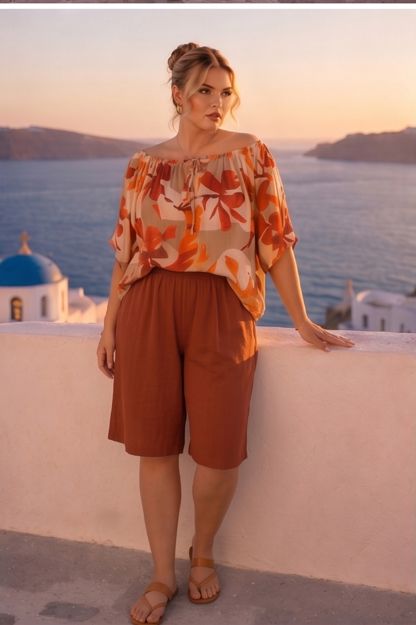 Γυναικεία Μπλούζα tropical print Viscose Blouse off shoulder