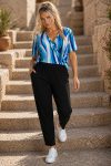 γυναικείο μαύρο παντελόνι βισκόζης plus size με λάστιχο και relaxed γραμμή