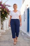 Γυναικείο Viscose Capri Culotte Παντελόνι Μπλε με τσέπες και Κουμπιά Διακοσμητικά Viscose Plus Size