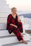 Γυναικείο Σετ Παντελόνα & Μπλούζα με Floral Print – Ζέρσεϊ (Jersey) Ύφασμα – Μαύρο με Κόκκινα Τριαντάφυλλα