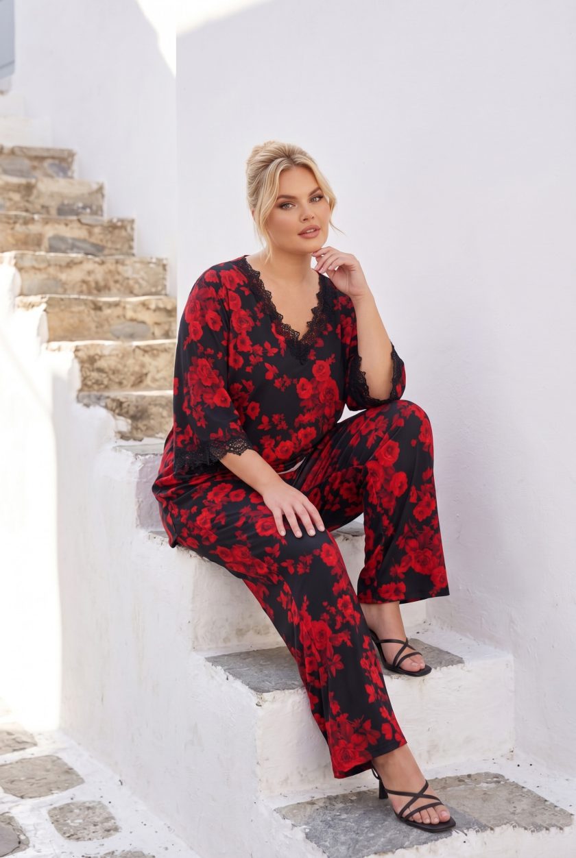 Γυναικεία σετ ρούχων για έξοδο Floral σύνολα με παντελόνα Ρούχα από μαγιόπανο ατσαλάκωτα Βραδινά σετ με δαντέλα Ελαστικά σετ δύο τεμαχίων