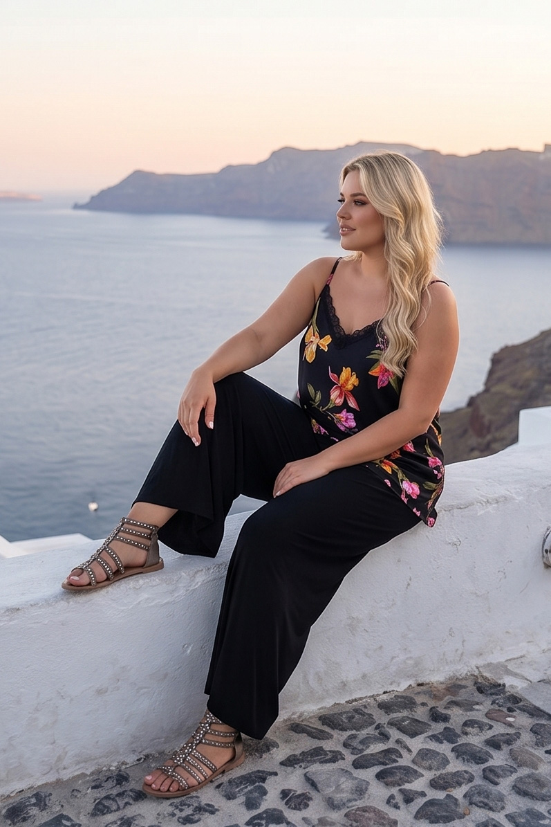 Γυναικείο Σετ Floral Crop-Top & Wide-Leg Παντελόνα
