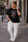 Γυναικείο Βαμβακερό T-shirt “Magnifique” με τύπωμα λουλούδια Μαυρο– Plus Size